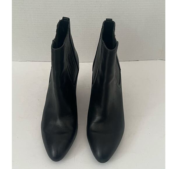 Women's Sam Edelman Black Leather Pull On 4 inch Wedge Boots Booties Size 10 - Picture 2 of 8